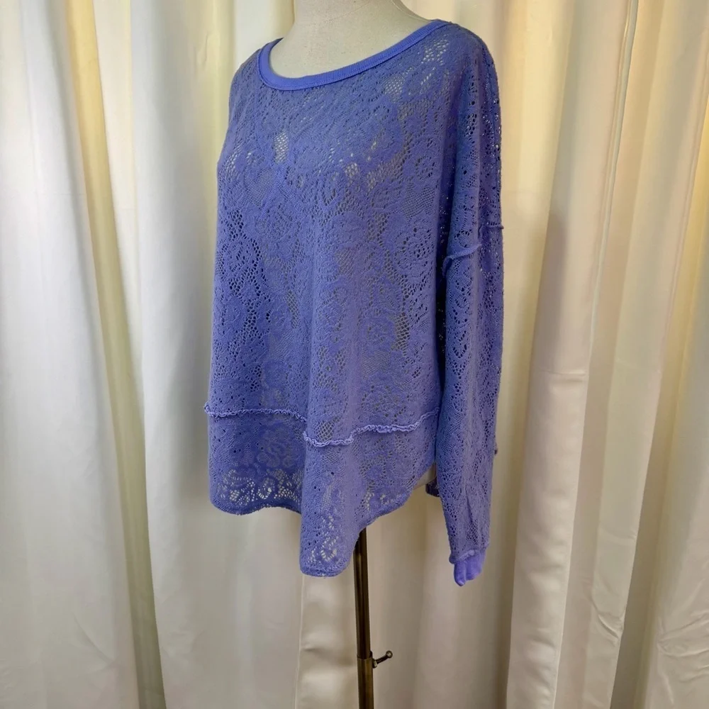 Free People ‘Not Cold In This Top’ Lace Long-Sleeve Top in Lavender Purple Small